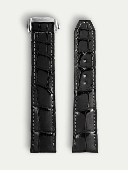 Bracelet Ombre pour Omega – Alligator noir Dark Night, couture grise