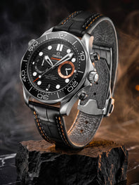 Recrue Strap for Omega – Dark Night black alligator, grey and ochre stitching
