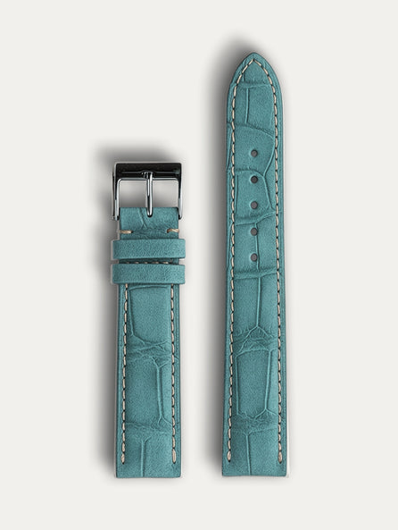 Bracelet cuir classique "Onirique" - Alligator nubuck bleu lagon