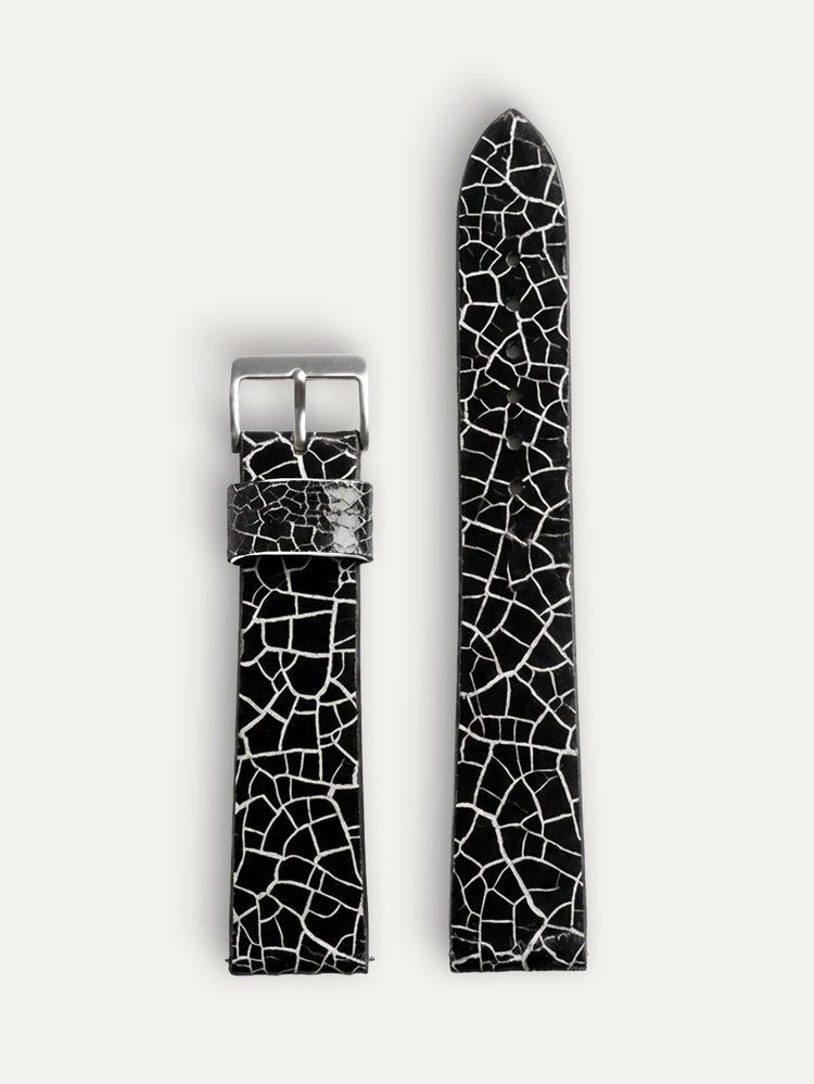 "Porcelain" Leather Watch Strap - Black Sturgeon