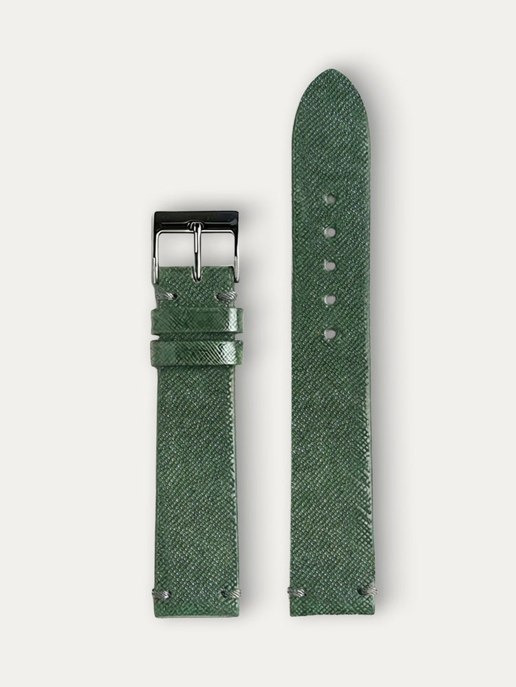"Upcycled" leather watch strap - Bottle green roussette