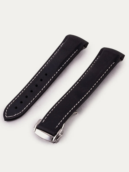 Omega Speedmaster / Seamaster - Bracelet montre caoutchouc - Rubber cousu (noir,orange)