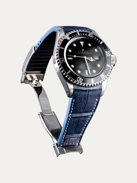 Rolex – Bracelet-montre cuir R Strap – Alligator couture blanche (noir, marron, bleu, blanc, kaki clair)