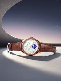 Rolex Perpetual Padellone or rose et bracelet alligator marron à anses courbes