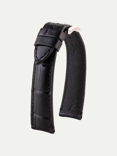 Bracelet-montre cuir - Alligator / crocodile noir avec couture points d'arrêt contrastée
