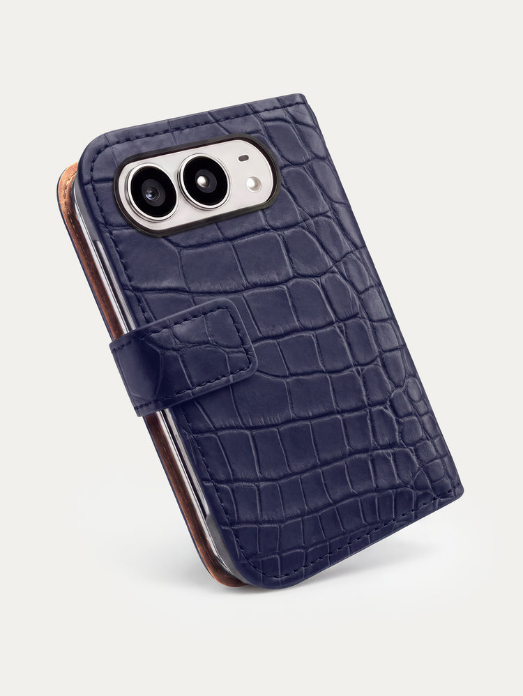 Folio cuir pour iPhone Duo en alligator bleu marine