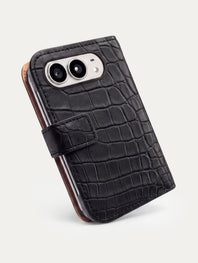 Folio cuir pour iPhone Duo en alligator noir