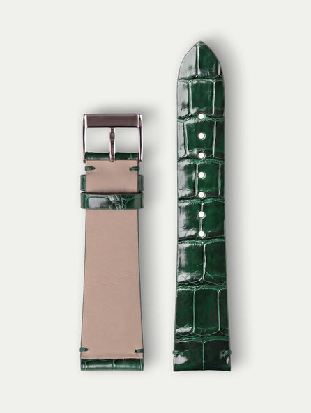 "Retro" leather watch strap – Glossy alligator