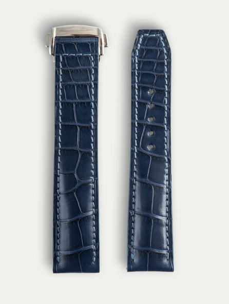 Bracelet Agent pour Omega – Alligator bleu marine, couture bleu jean