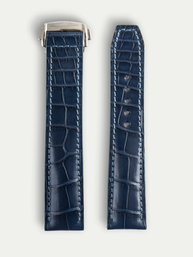 Bracelet Agent pour Omega – Alligator bleu marine, couture bleu jean