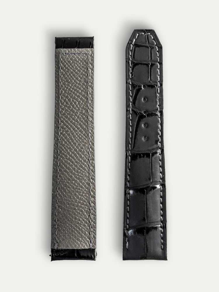 Bracelet Ombre pour Omega – Alligator noir Dark Night, couture grise