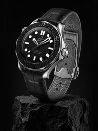 Bracelet Ombre pour Omega – Alligator noir Dark Night, couture grise