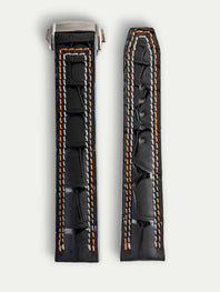 Bracelet Recrue pour Omega – Alligator noir Dark Night, couture grise et ocre