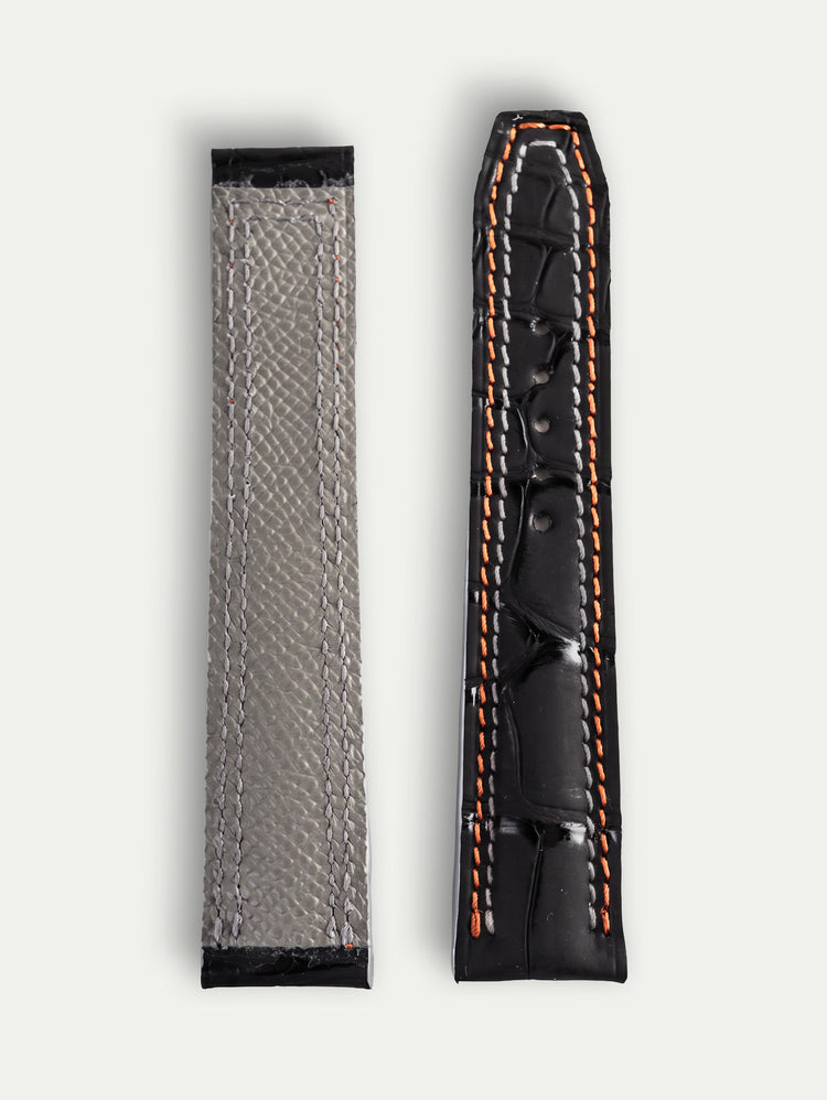 Bracelet Recrue pour Omega – Alligator noir Dark Night, couture grise et ocre