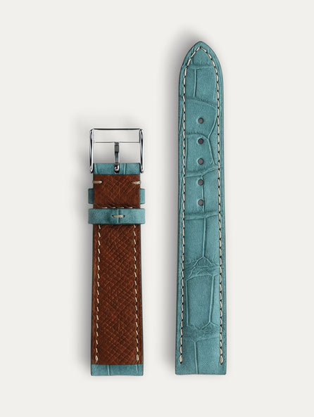 Bracelet cuir classique "Onirique" - Alligator nubuck bleu lagon