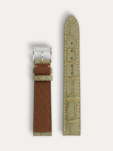 Bracelet cuir classique "Onirique" - Alligator nubuck vert
