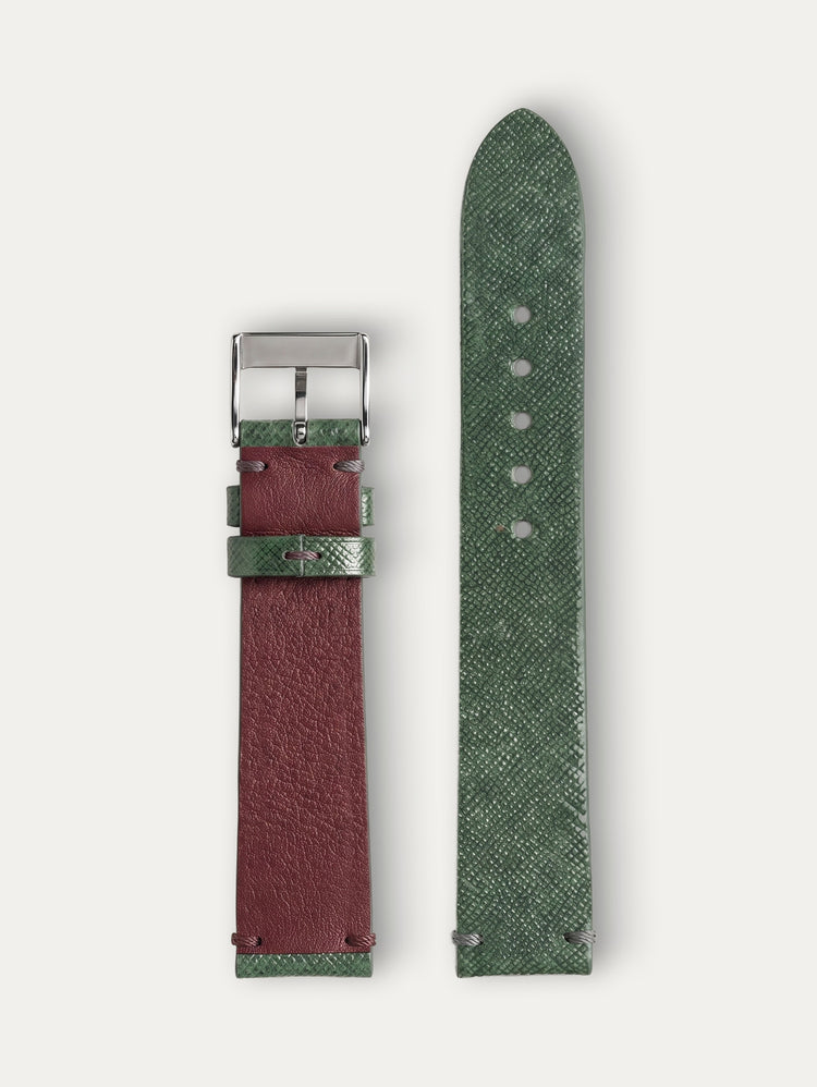 "Upcycled" leather watch strap - Bottle green roussette