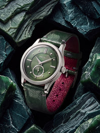 "Upcycled" leather watch strap - Bottle green roussette
