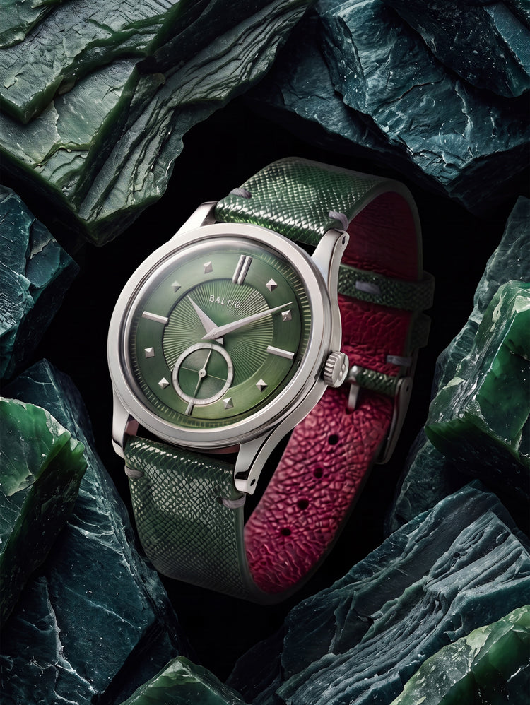 "Upcycled" leather watch strap - Bottle green roussette