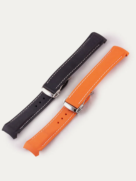 Omega Speedmaster / Seamaster - Bracelet montre caoutchouc - Rubber cousu (noir,orange)