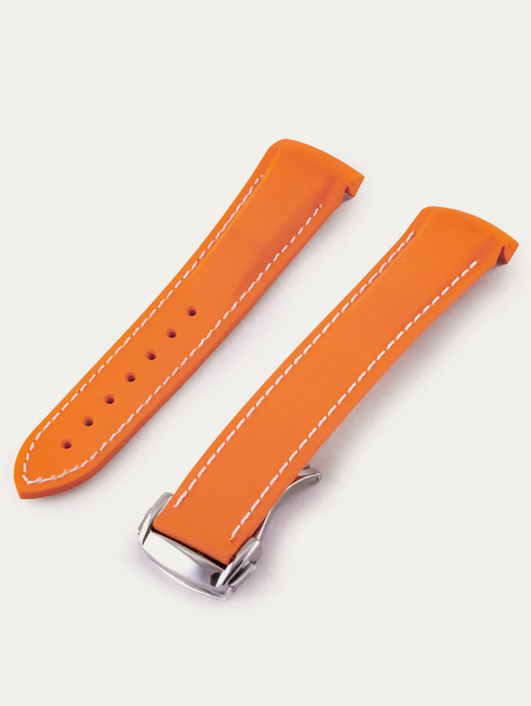 Omega Speedmaster / Seamaster - Rubber Watch Strap - Stitched Rubber (black, orange)