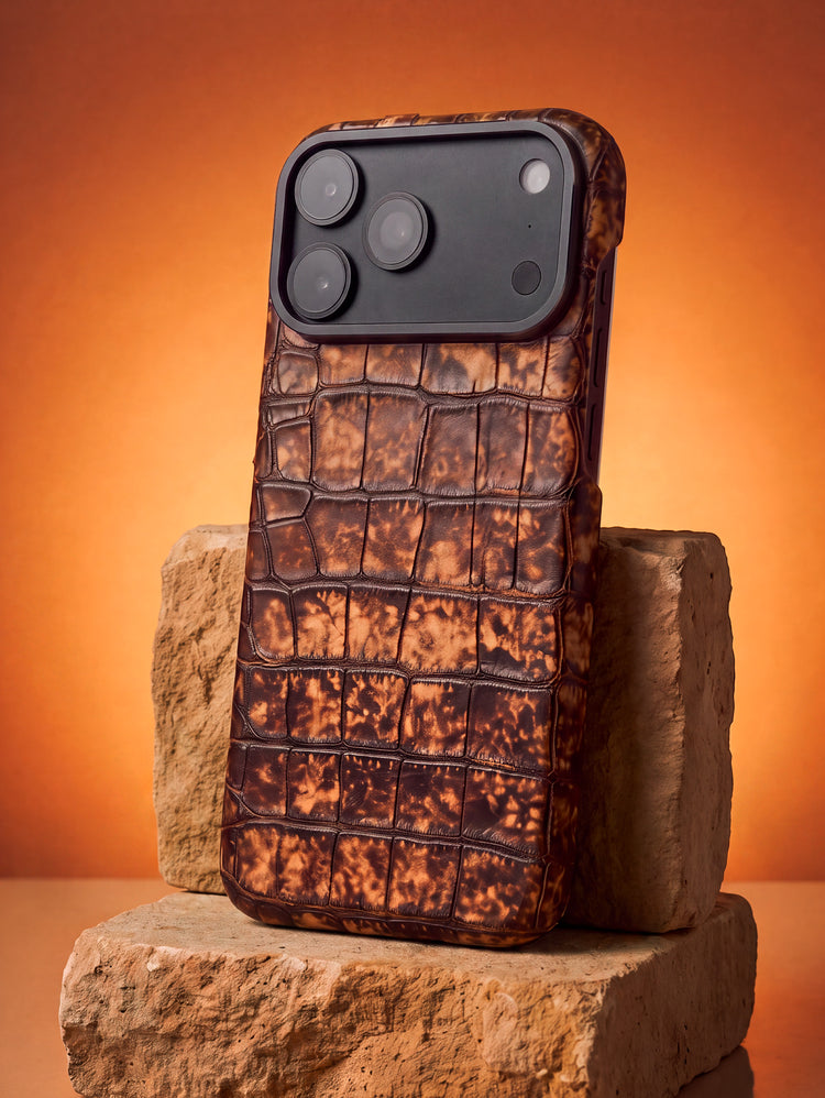Coque cuir pour iPhone 18 Pro & 18 Pro Max - Alligator Ambre