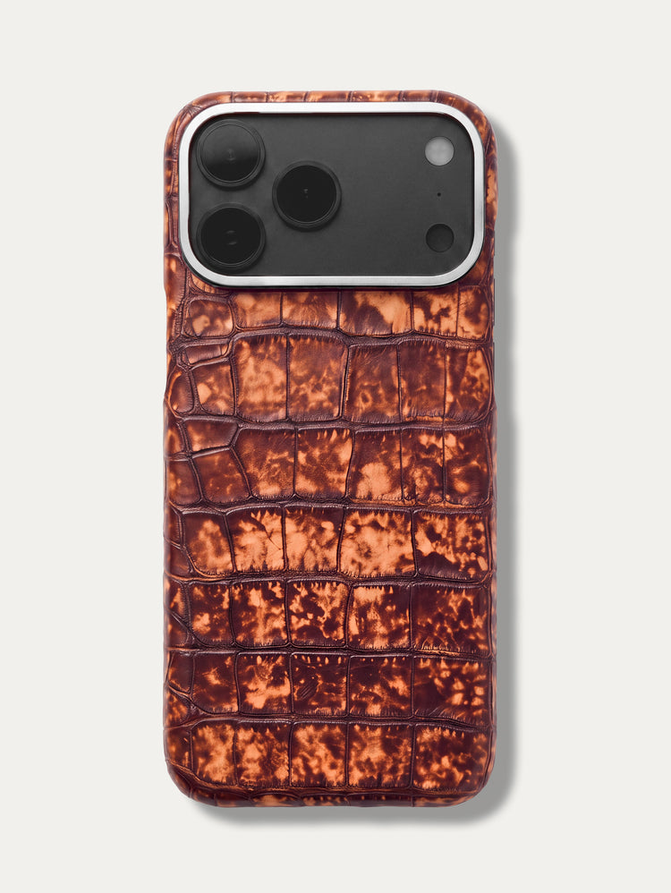 Coque cuir pour iPhone 18 Pro & 18 Pro Max - Alligator Ambre
