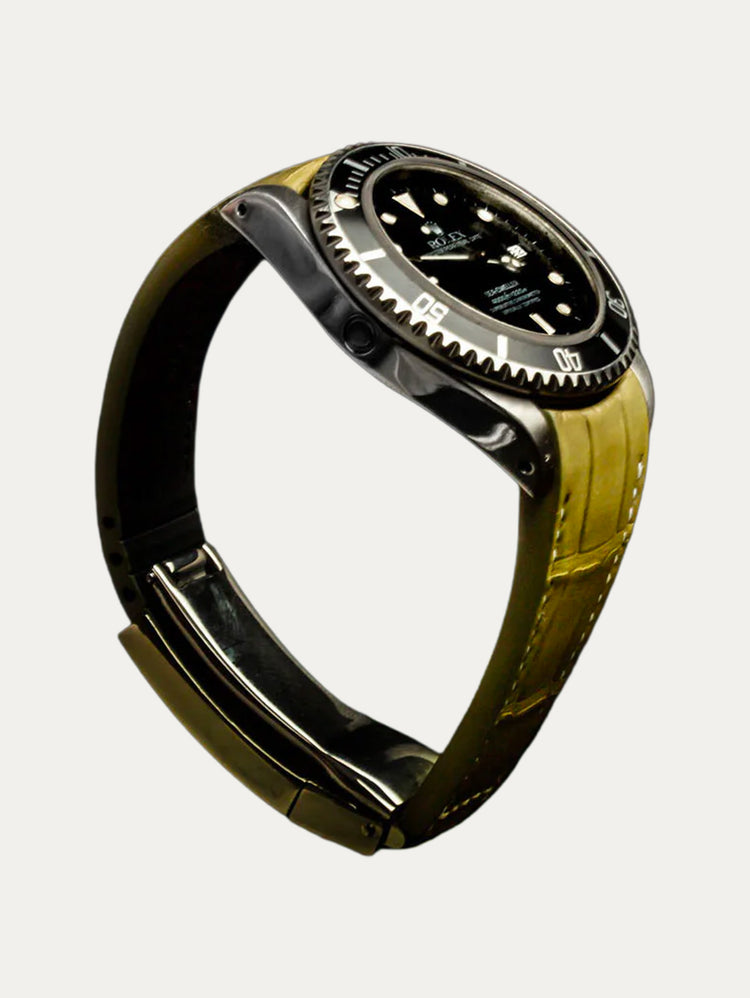 Rolex – Bracelet-montre cuir R Strap – Alligator couture blanche (noir, marron, bleu, blanc, kaki clair)