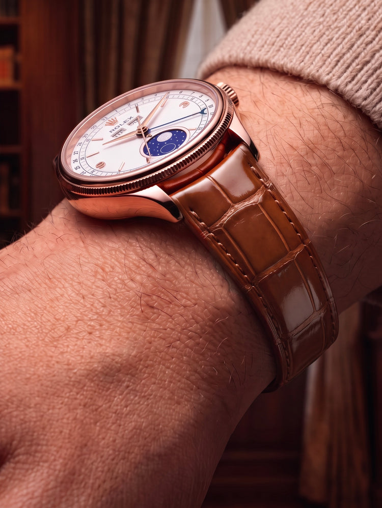Rolex Perpetual Padellone or rose avec bracelet alligator brillant marron