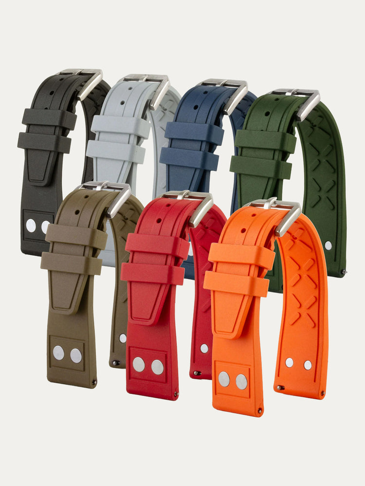 IWC Pilot-style rubber watch strap with rivets - Rubber (black, grey, blue, green, brown...)