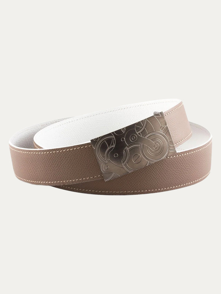 Hermès-style reversible belt - Two-tone grained calfskin