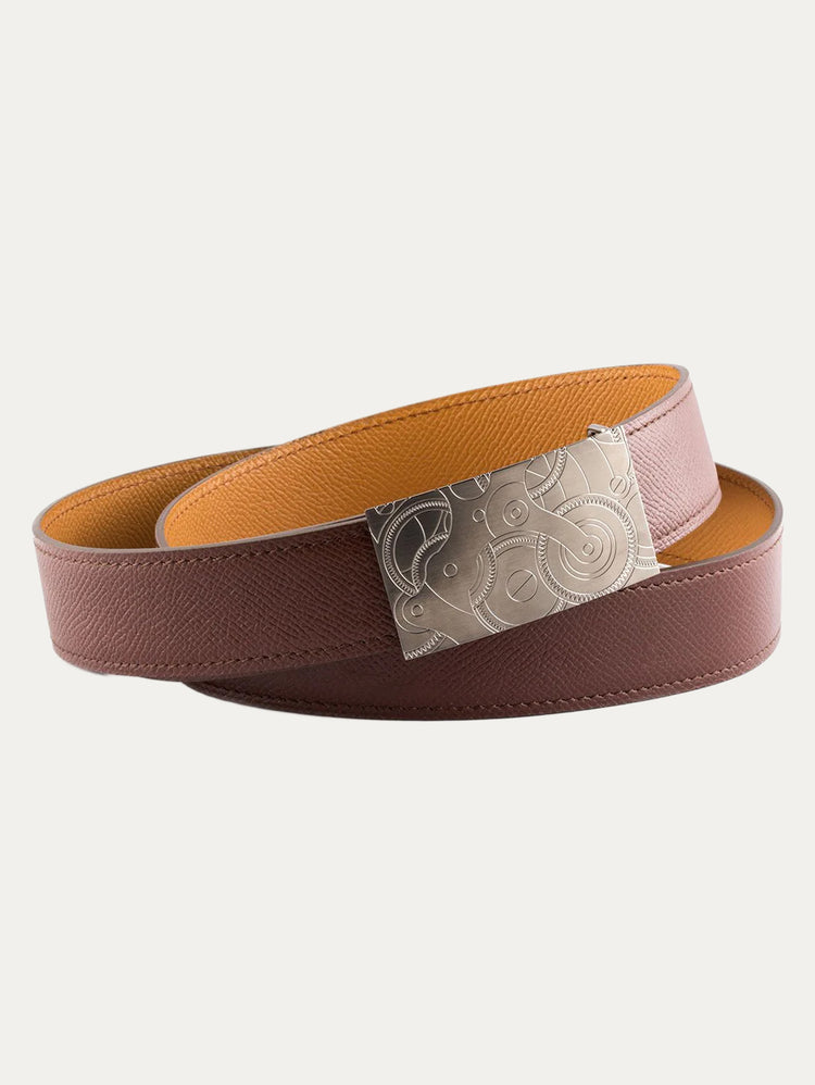 Hermès-style reversible belt - Two-tone grained calfskin