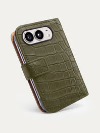Folio cuir pour iPhone Duo en alligator kaki