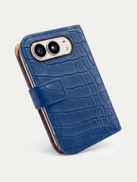 Folio cuir pour iPhone Duo en alligator bleu royal