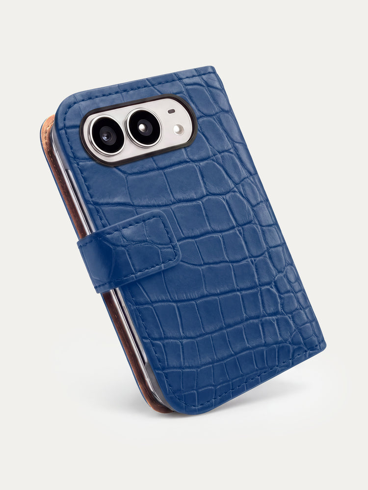 Folio cuir pour iPhone Duo en alligator bleu royal
