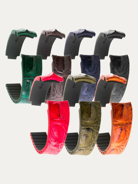 Rolex – Bracelet montre cuir R Strap – Alligator corné (noir, marron, bleu, gris, rouge, vert...)