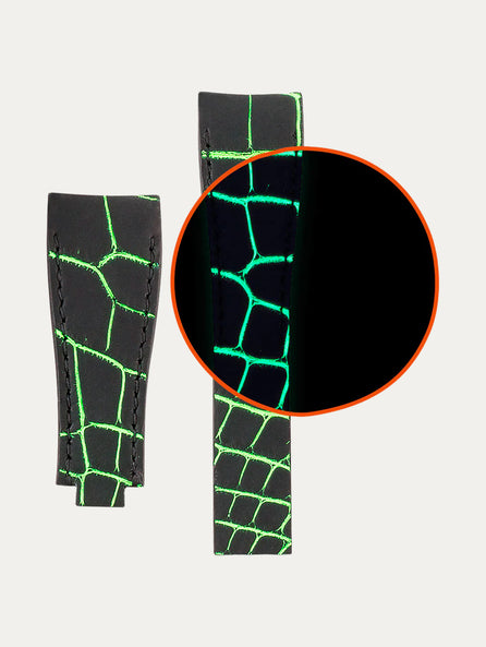 Rolex – Bracelet-montre cuir fluorescent R Strap – Alligator noir / vert