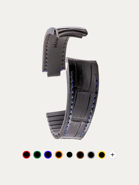 Rolex – Bracelet pour montre cuir R Strap – Alligator noir contrasté (bleu, marron, gris, vert...)