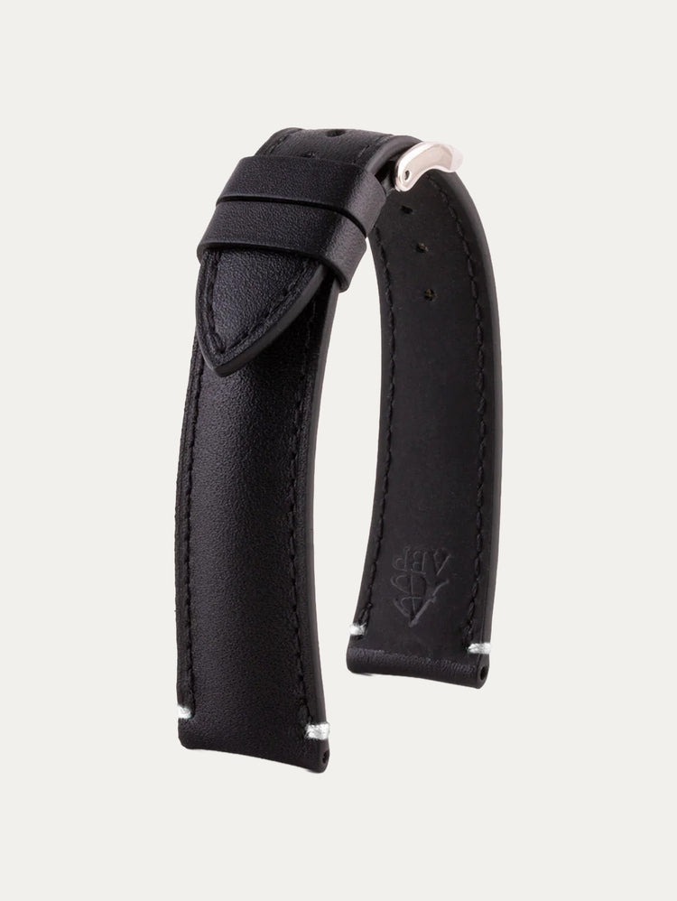 Black Calfskin watch strap with stop stitches
