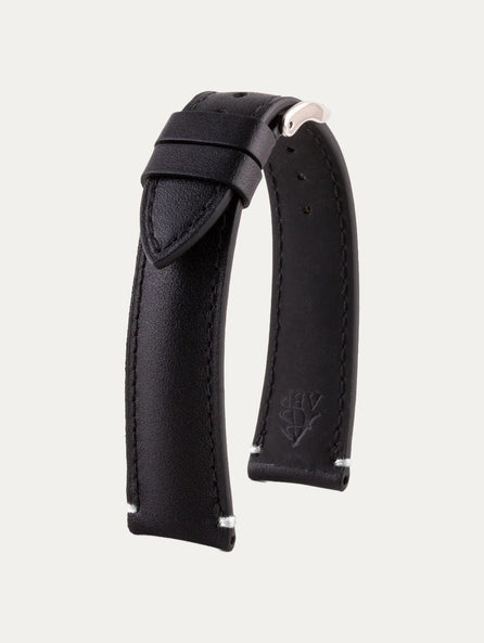Bracelet-montre cuir - Veau noir avec couture points d'arrêt