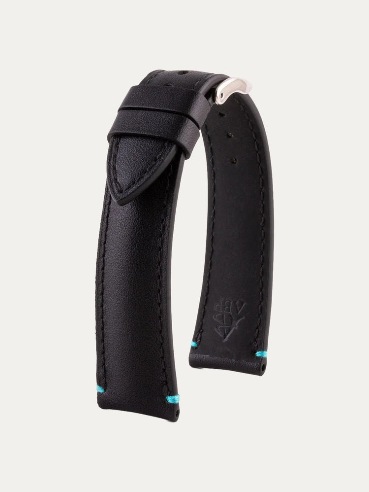 Black Calfskin watch strap with stop stitches