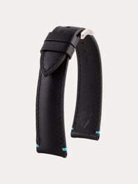 Black Calfskin watch strap with stop stitches