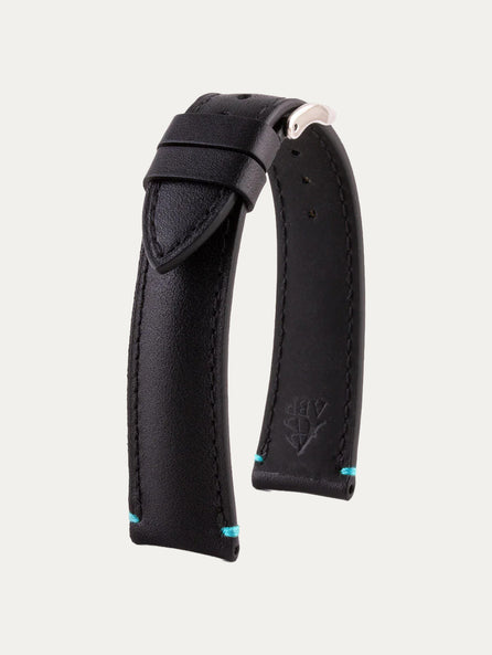 Bracelet-montre cuir - Veau noir avec couture points d'arrêt