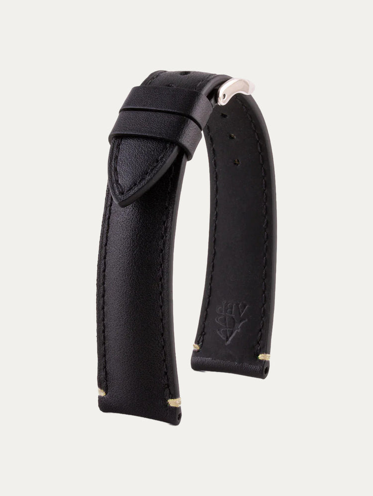 Black Calfskin watch strap with stop stitches