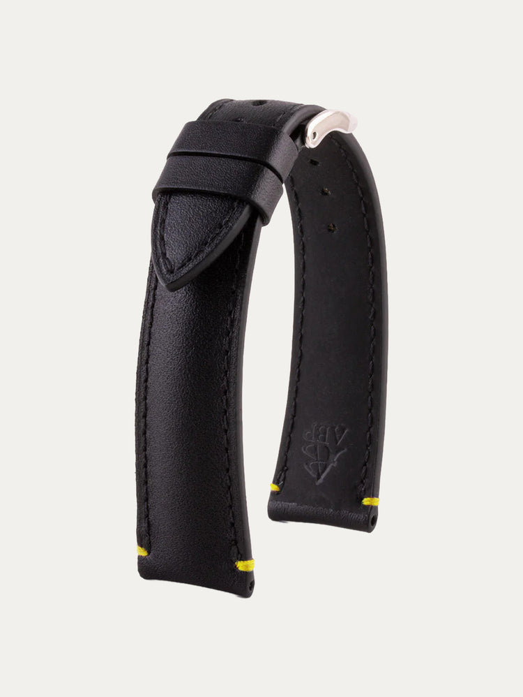 Black Calfskin watch strap with stop stitches