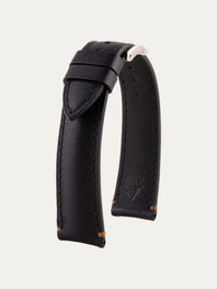 Black Calfskin watch strap with stop stitches