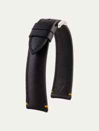 Black Calfskin watch strap with stop stitches