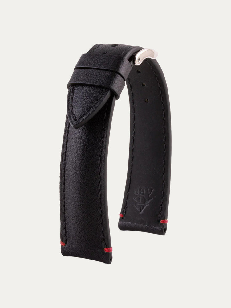 Black Calfskin watch strap with stop stitches